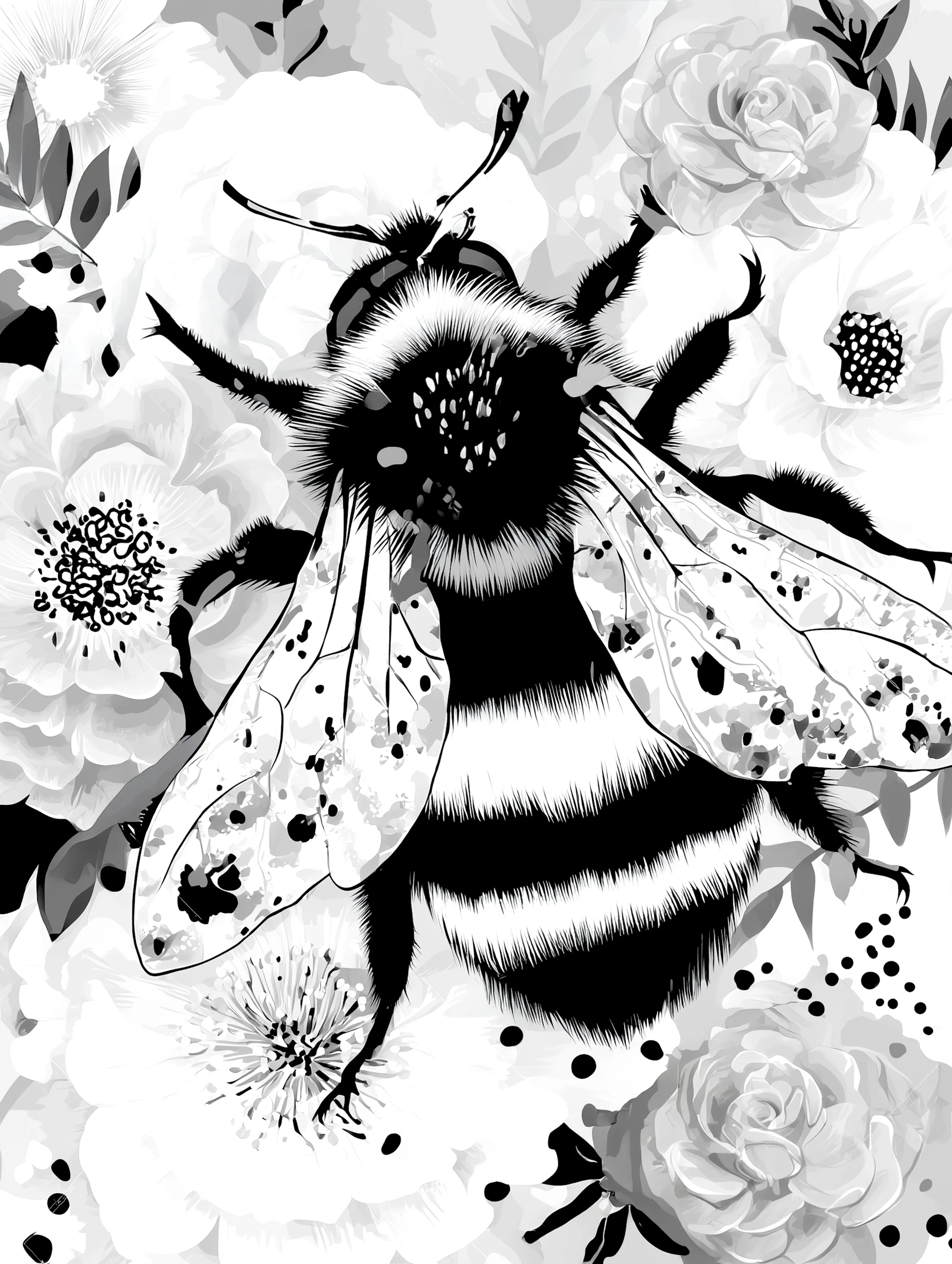 Free printable bee coloring page for adults featuring crawling bee